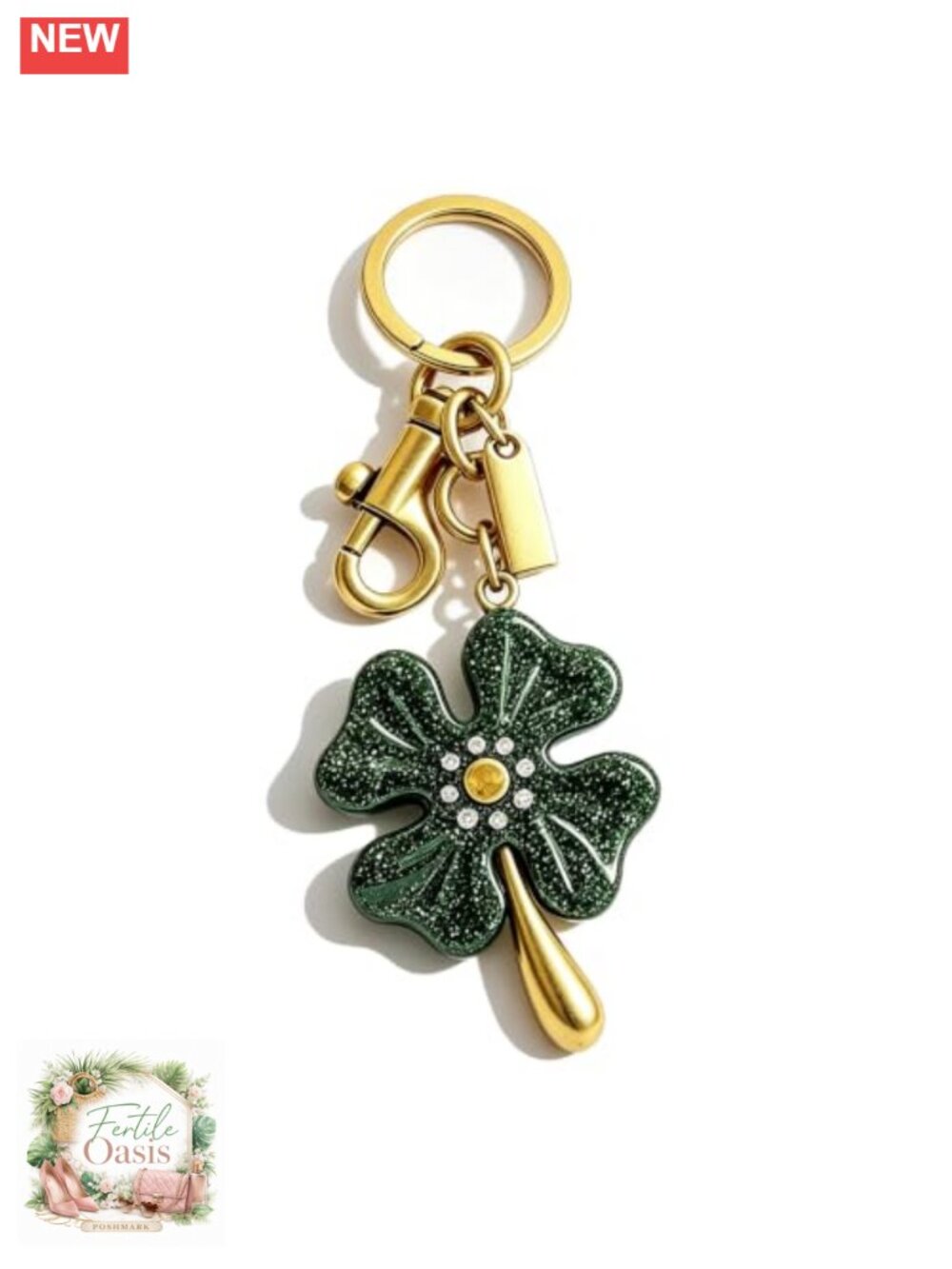 Cute Four Leaf Clover Bag Charm Keychain with Crystal Rhinestone - Durable